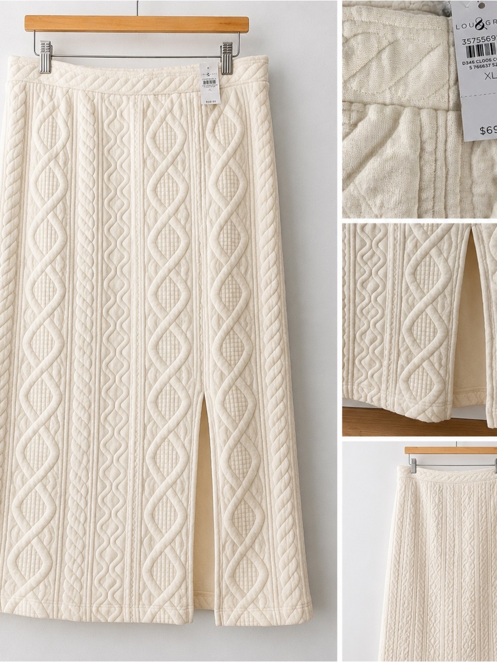 Lou & Grey Cream Quilted Knit Maxi Skirt NWT